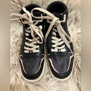Coach black and pink leathered high top sneakerss